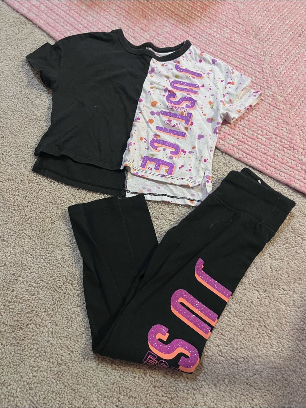 Justice Black Leggings with Pink & Purple Logo